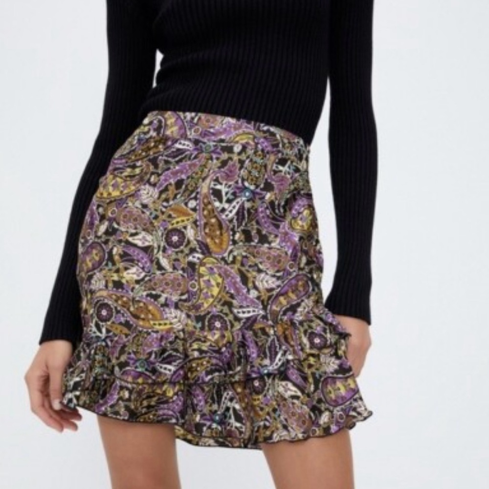 Zara Floral Paisley Purple Mini Skirt Size XS